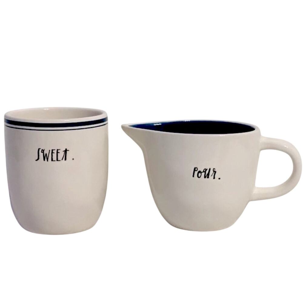 Rae Dunn Artisan Collection By Magenta Sweet & Pour Set Blue Stripe Indigo